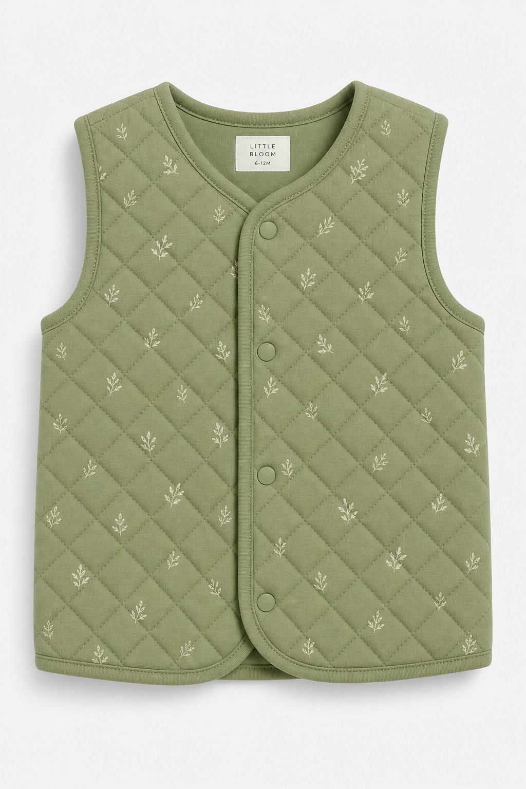 Sage Green Botanical Print Puffer Vest