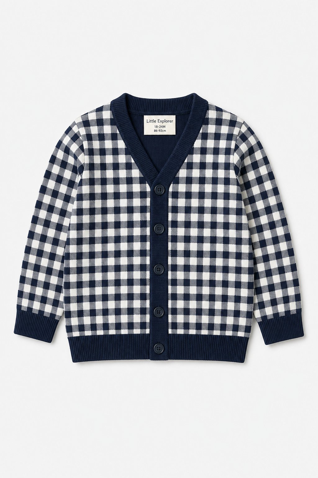 Navy Gingham Check Cardigan