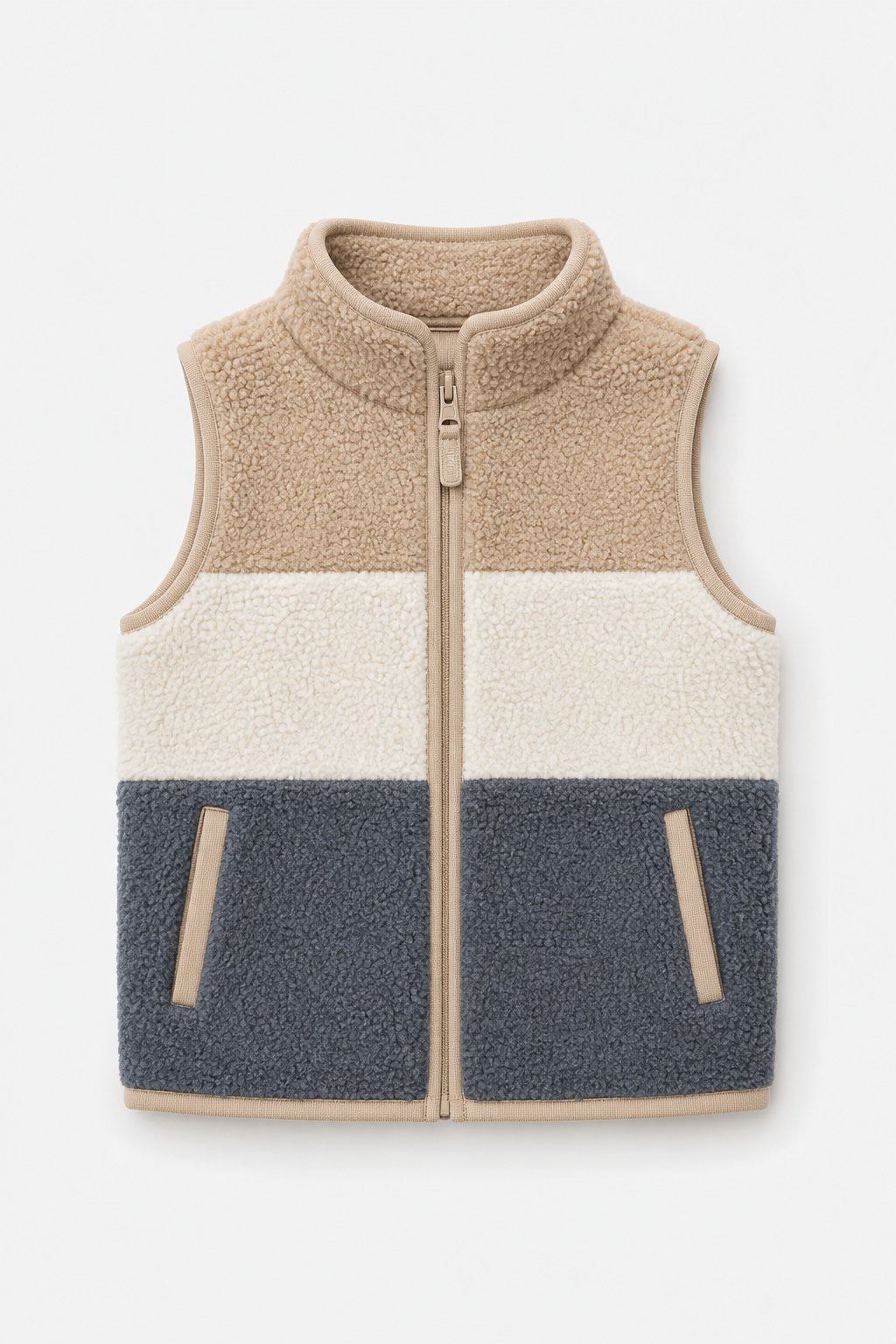 Soft Taupe Color-Block Puffer Vest