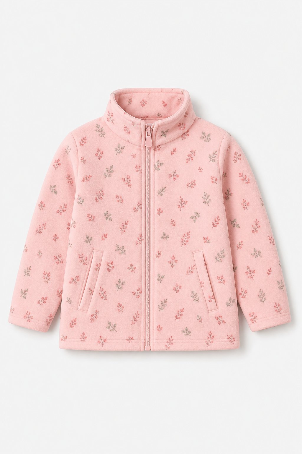 Ballet Pink Botanical Print Fleece Jacket