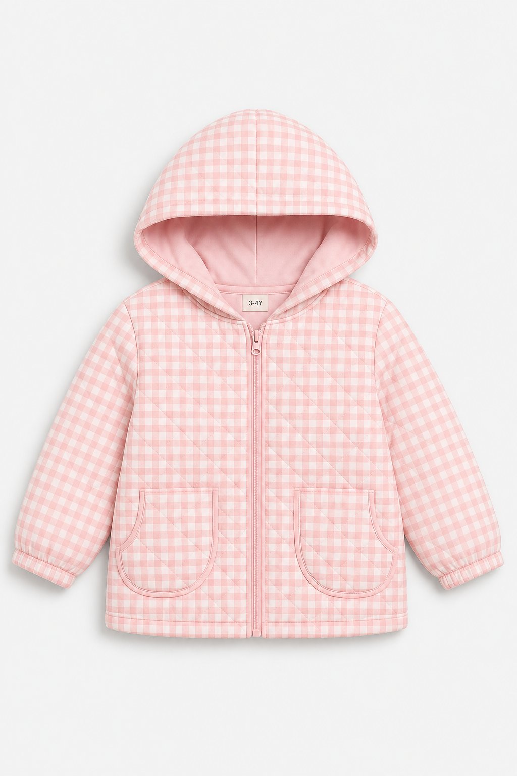 Ballet Pink Gingham Check Zip-Up Hoodie