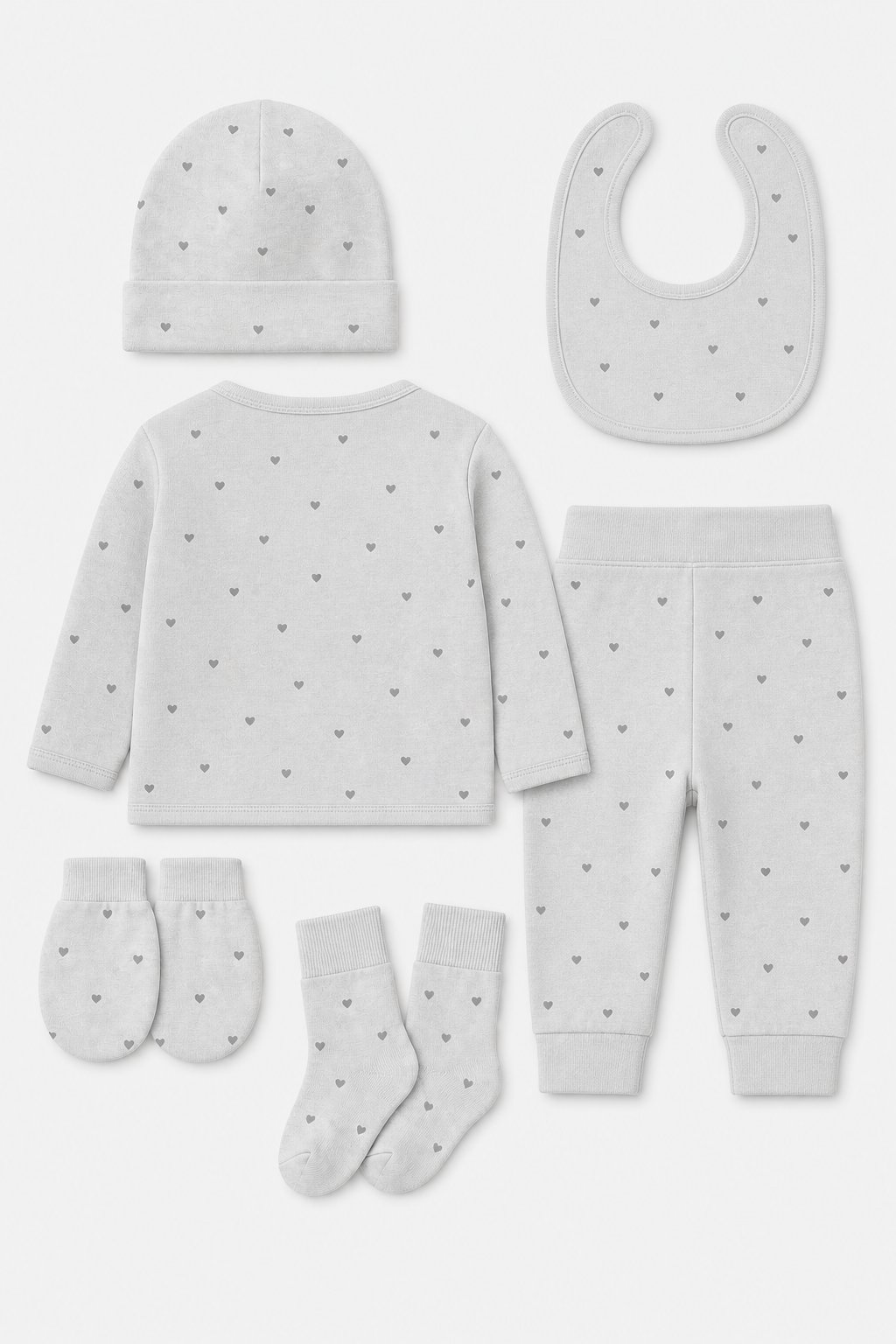 Light Grey Heart Print Bib Set view 2