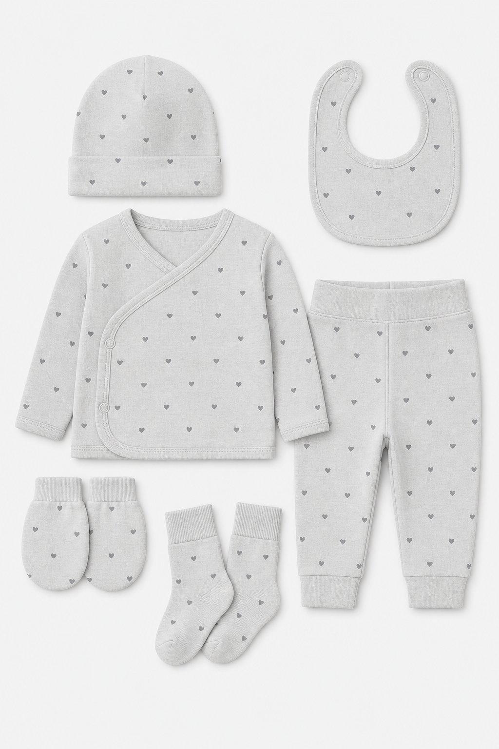 Light Grey Heart Print Bib Set