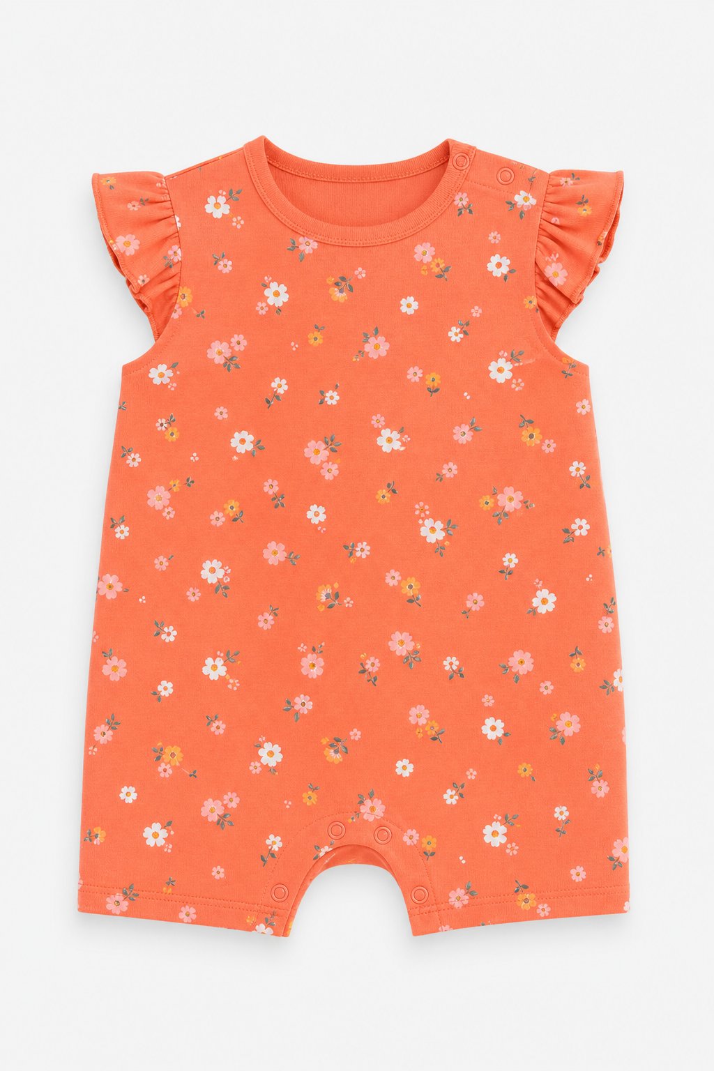 Coral Floral Print Holiday Romper