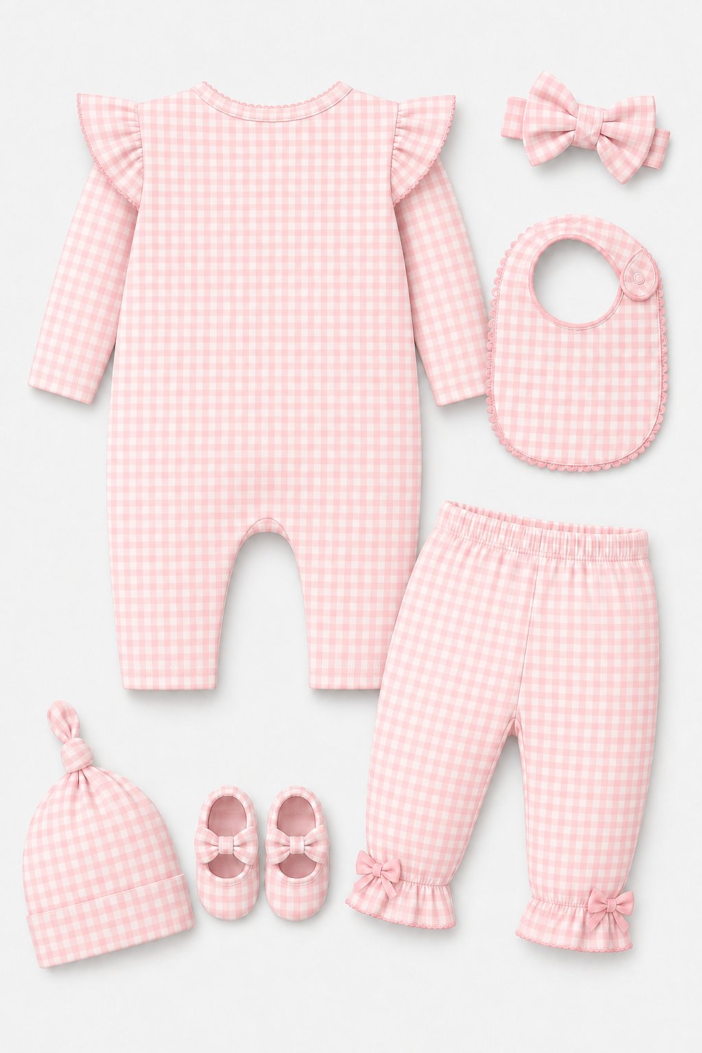 Soft Pink Gingham Check Spring Floral Set view 2