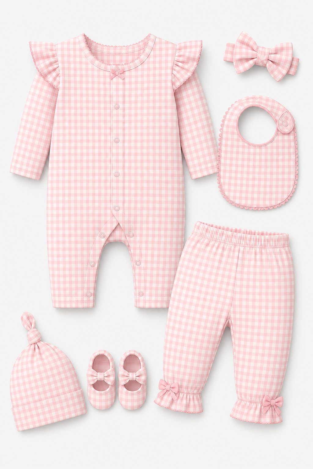 Soft Pink Gingham Check Spring Floral Set