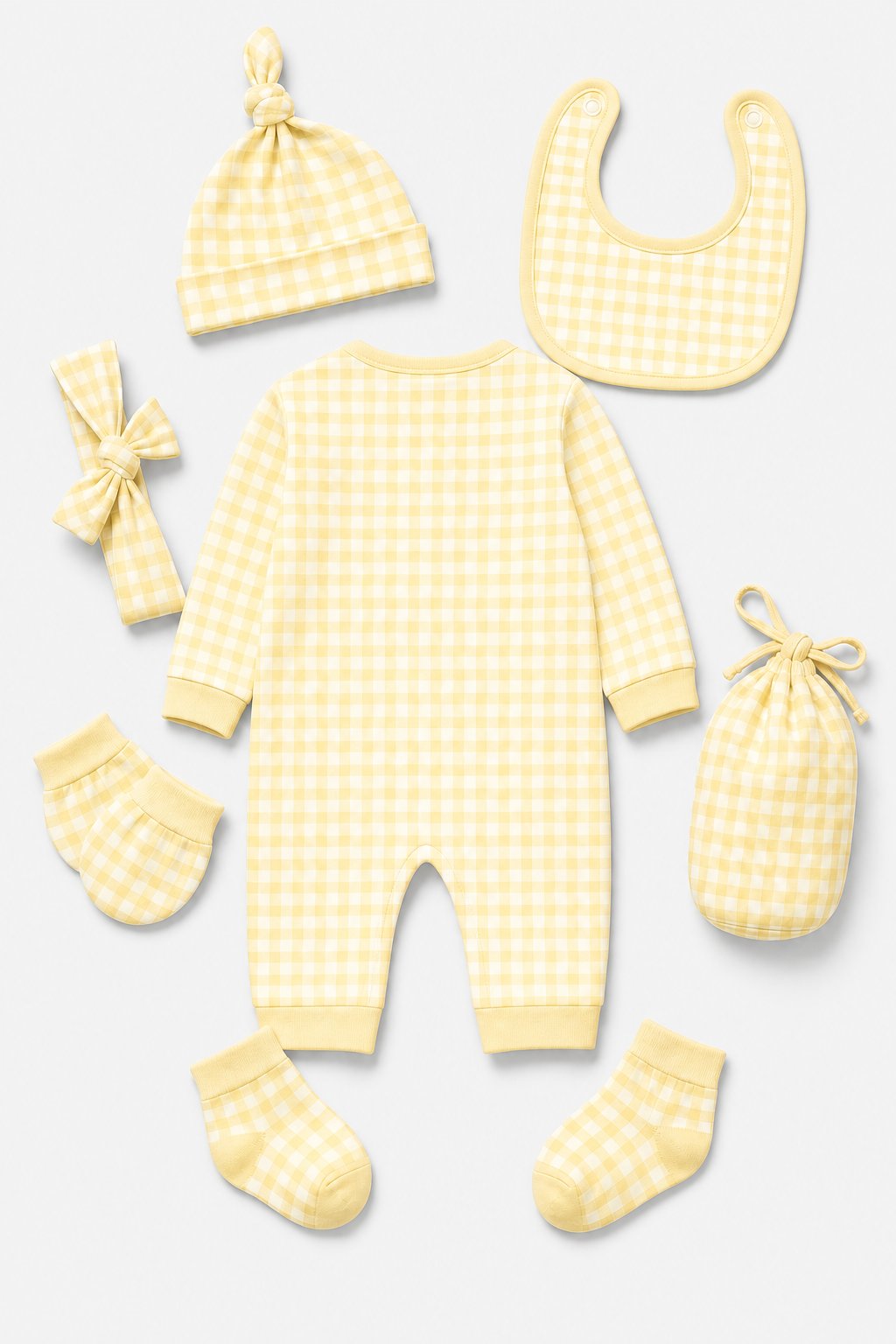 Butter Yellow Gingham Check Winter Knit Set view 2