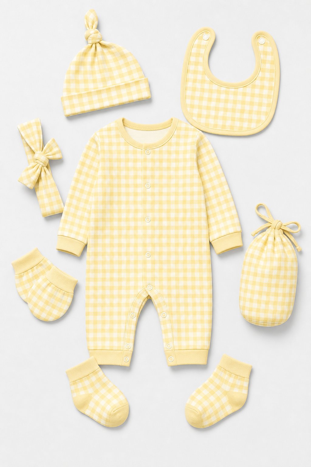Butter Yellow Gingham Check Winter Knit Set