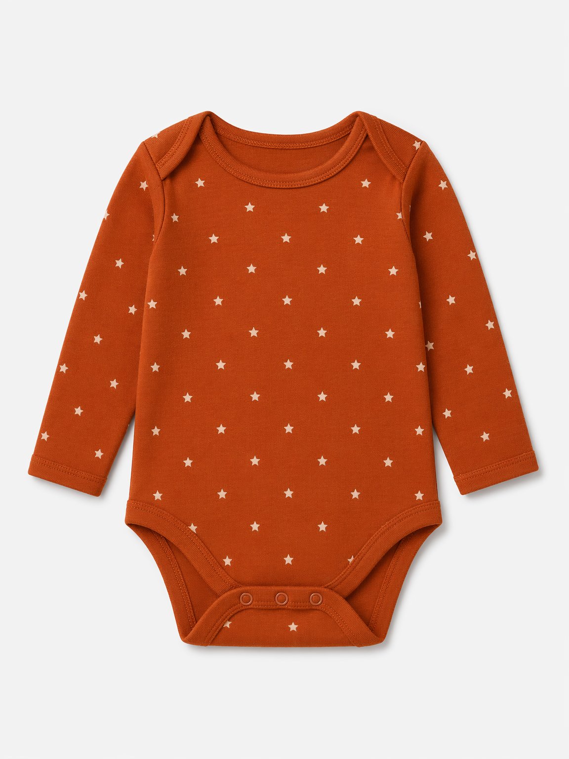 Rust Star Print Long-Sleeve Bodysuit