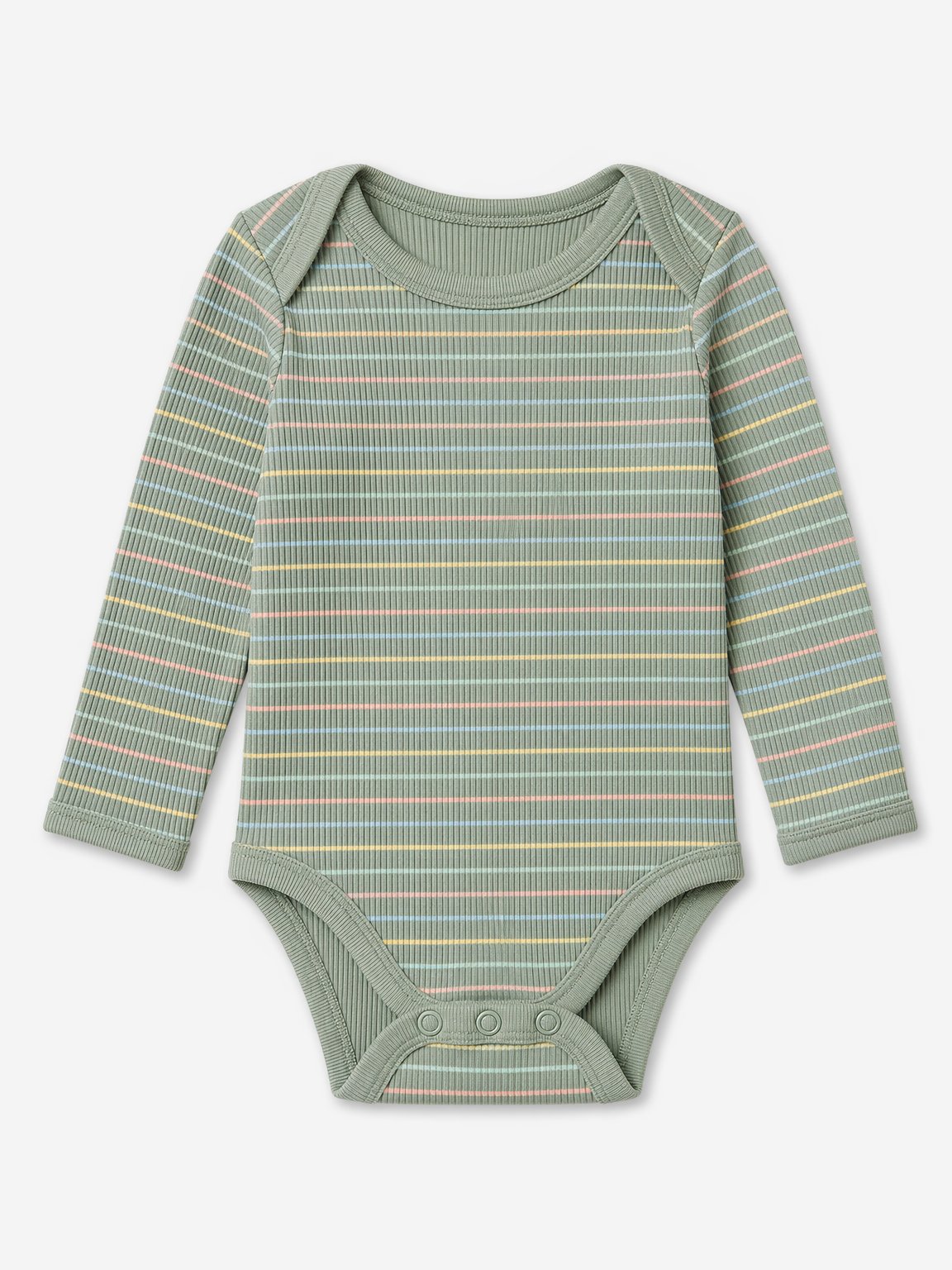 Eucalyptus Green Rainbow Stripe Long-Sleeve Bodysuit