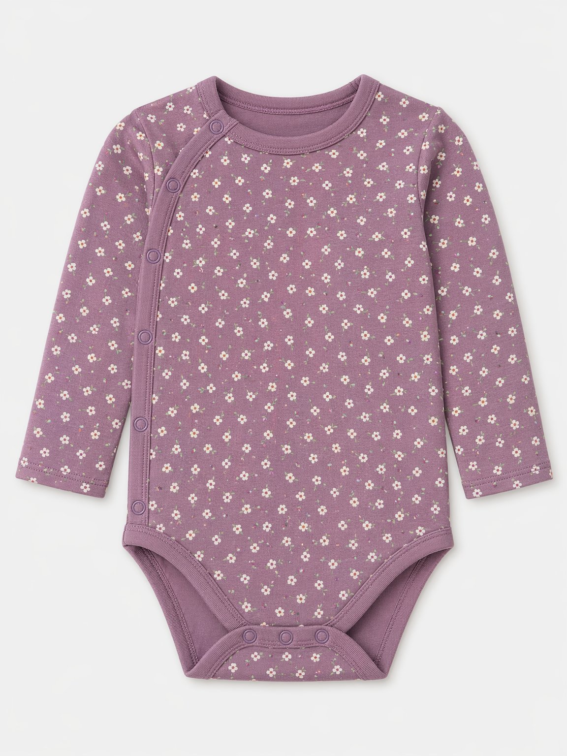Dusty Plum Ditsy Floral Side-Snap Bodysuit
