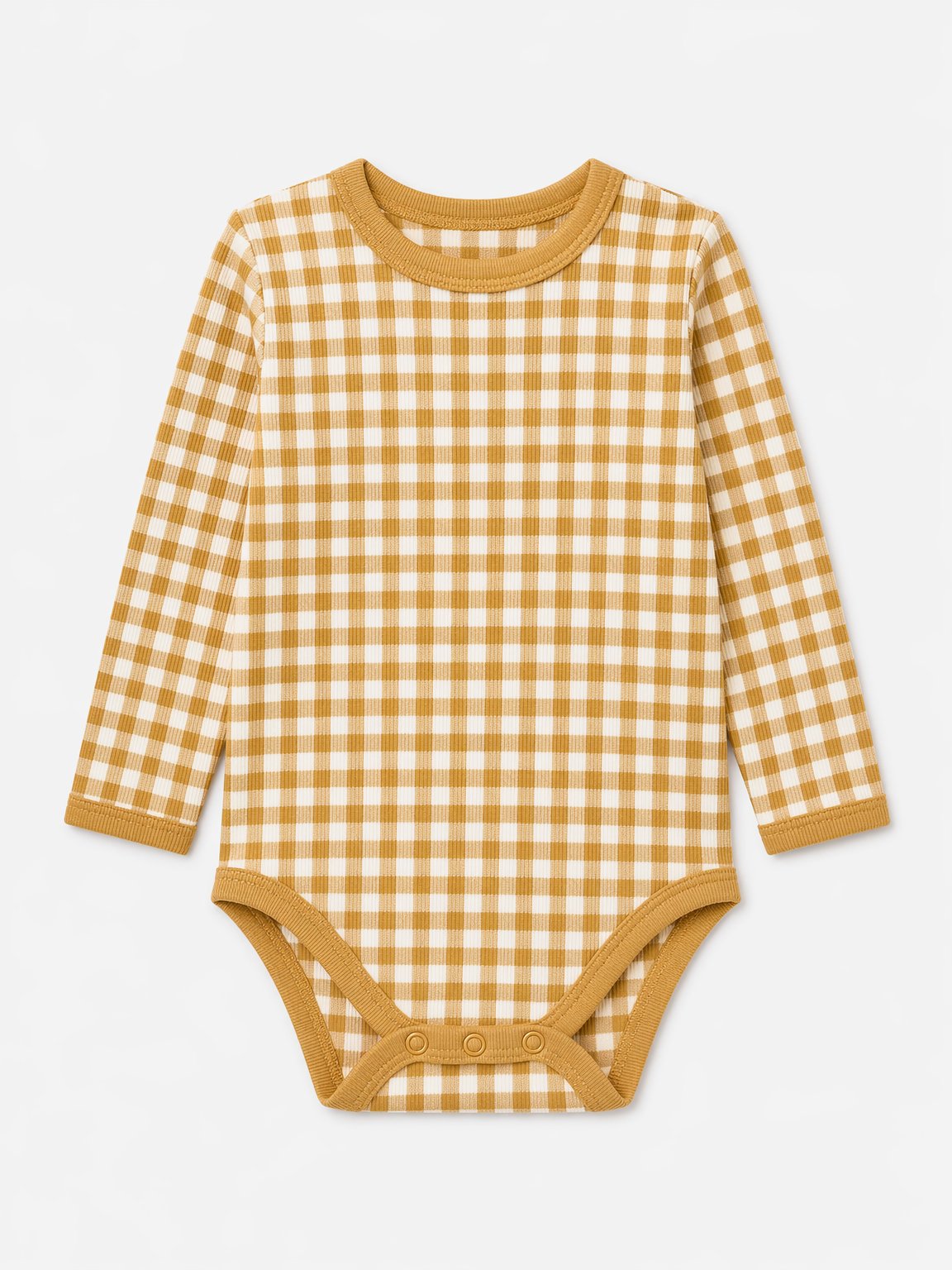 Warm Mustard Gingham Check Ribbed Bodysuit