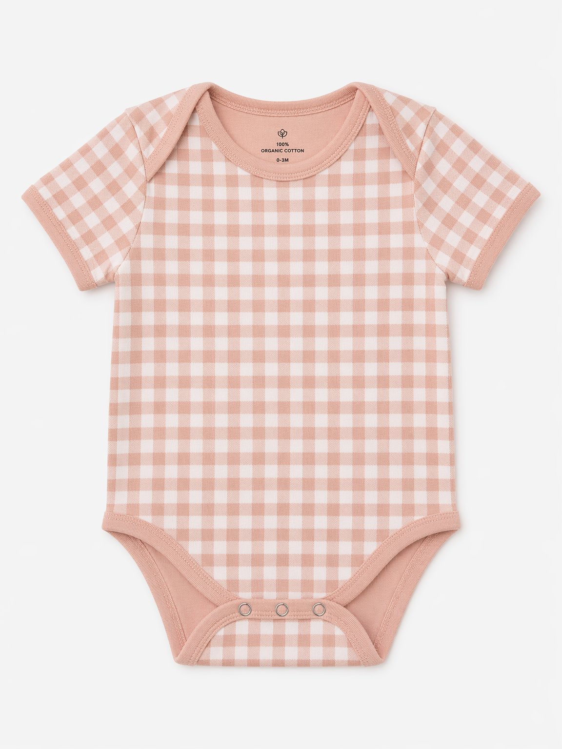 Dusty Rose Gingham Check Short-Sleeve Bodysuit