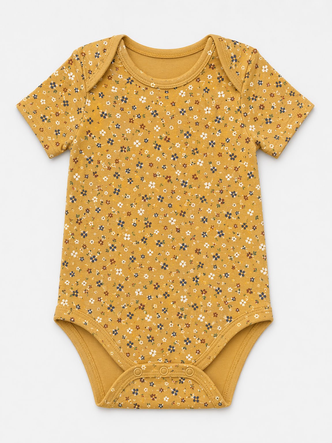 Warm Mustard Ditsy Floral Lap-Shoulder Bodysuit