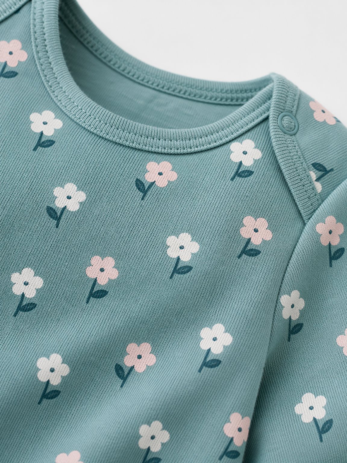 Dusty Teal Floral Print Henley Bodysuit view 3