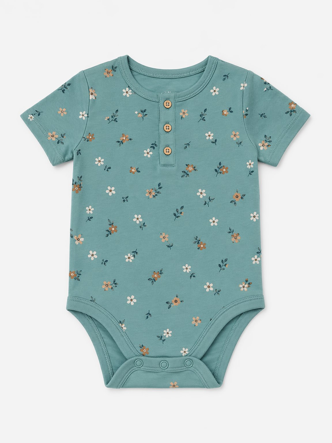 Dusty Teal Floral Print Henley Bodysuit