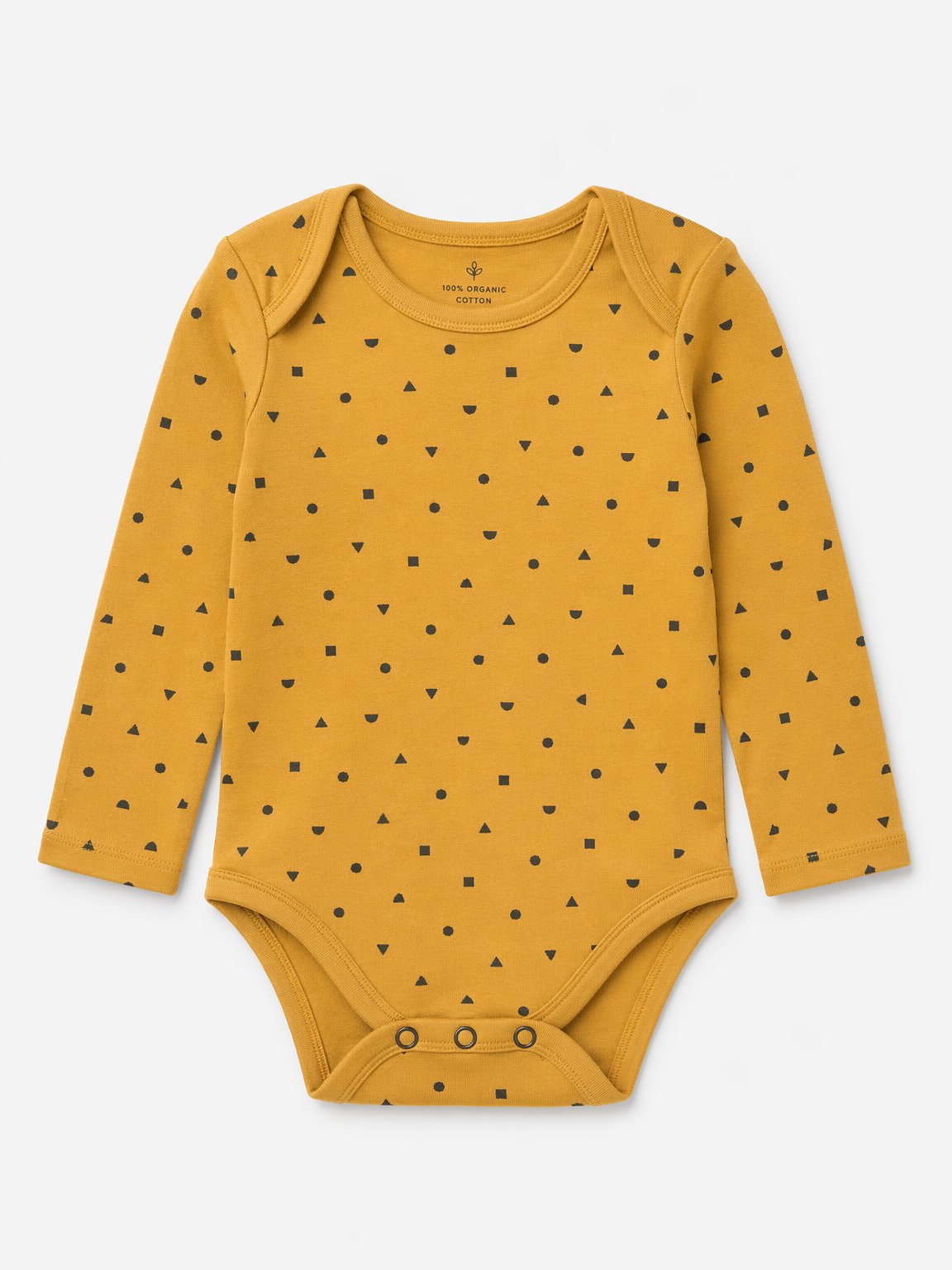 Warm Mustard Abstract Geometric Long-Sleeve Bodysuit
