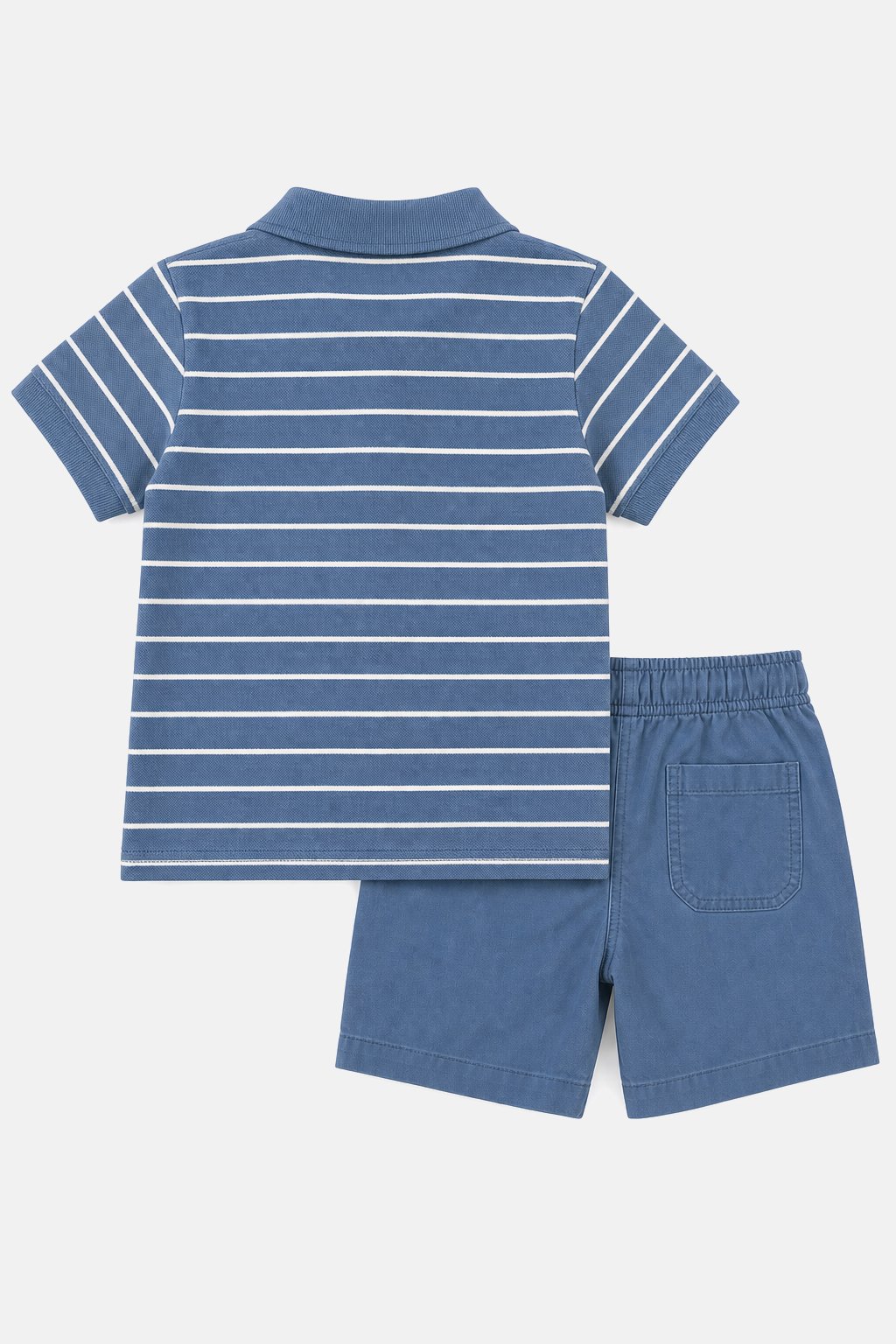 Steel Blue Striped Polo & Shorts Set view 2
