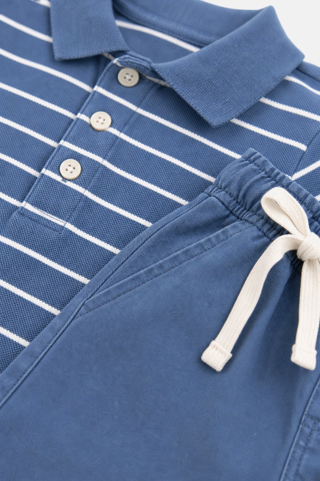 Steel Blue Striped Polo & Shorts Set view 3