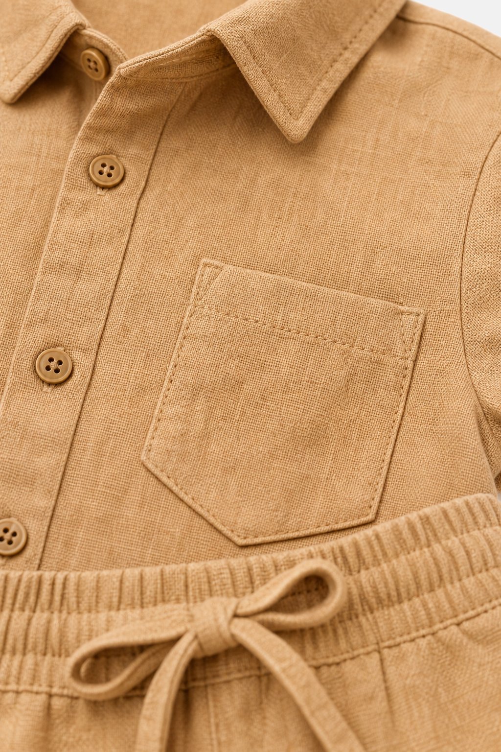 Camel Linen-Blend Shirt & Short Set view 3