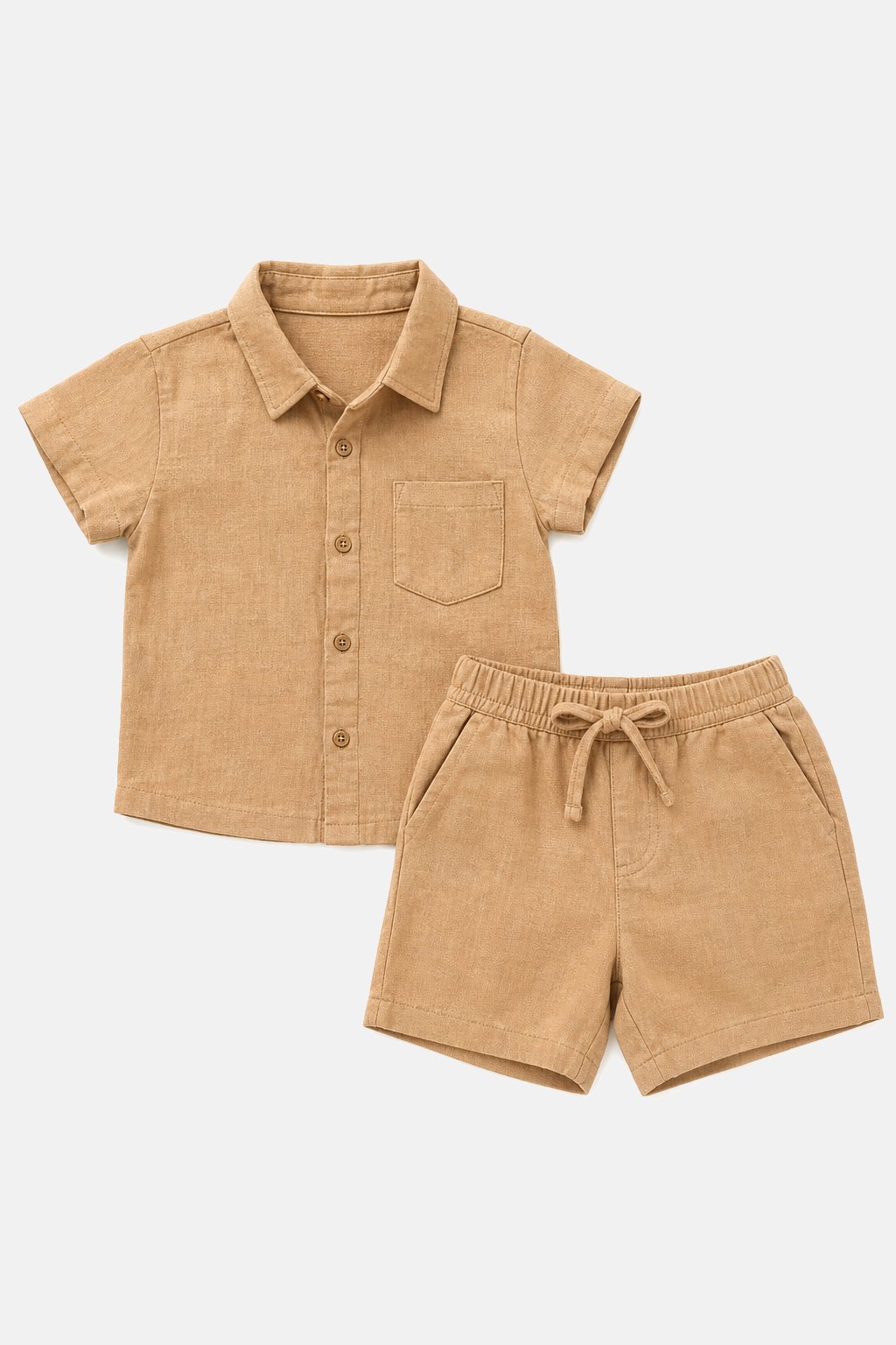 Camel Linen-Blend Shirt & Short Set