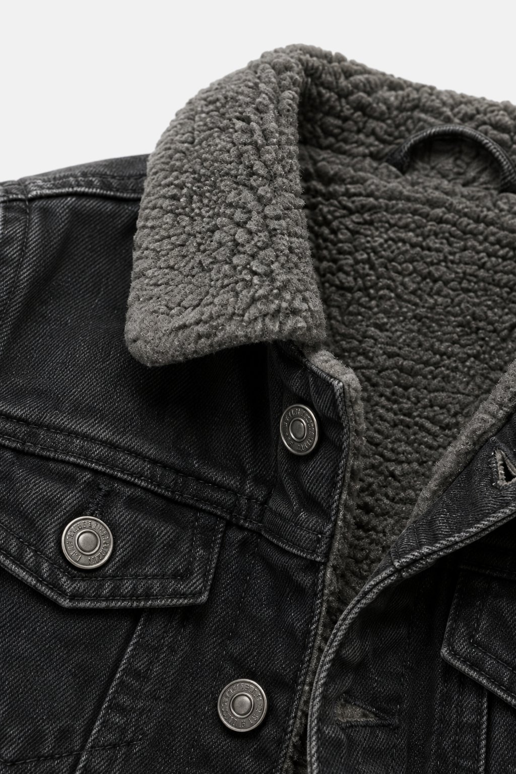 Charcoal Sherpa-Lined Denim Jacket view 3
