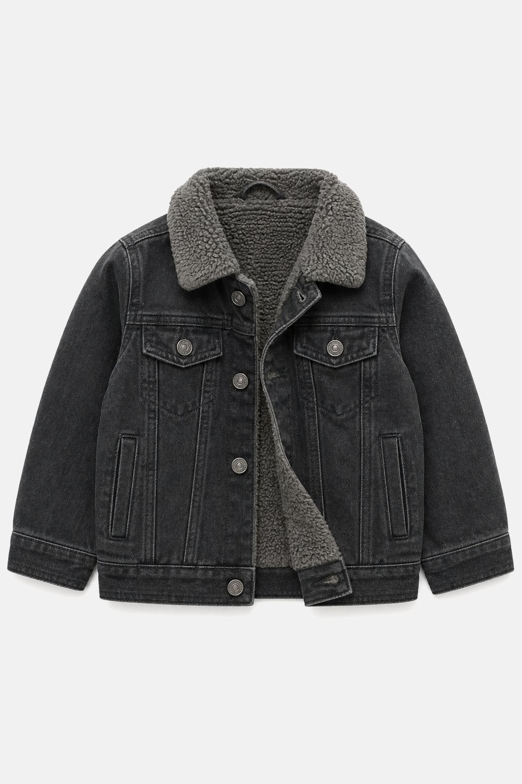 Charcoal Sherpa-Lined Denim Jacket