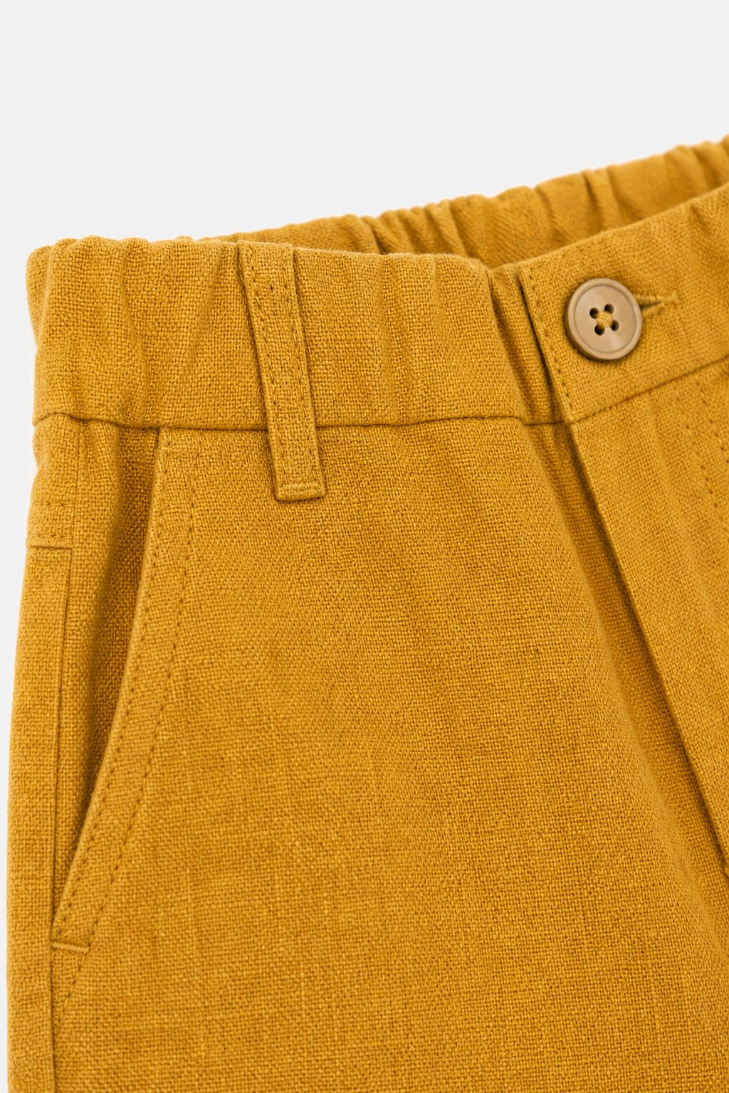 Warm Mustard Linen Bermuda Shorts view 3