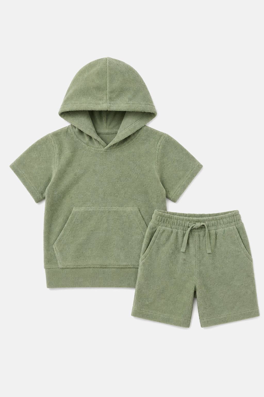 Sage Green Terrycloth Hoodie & Short Set