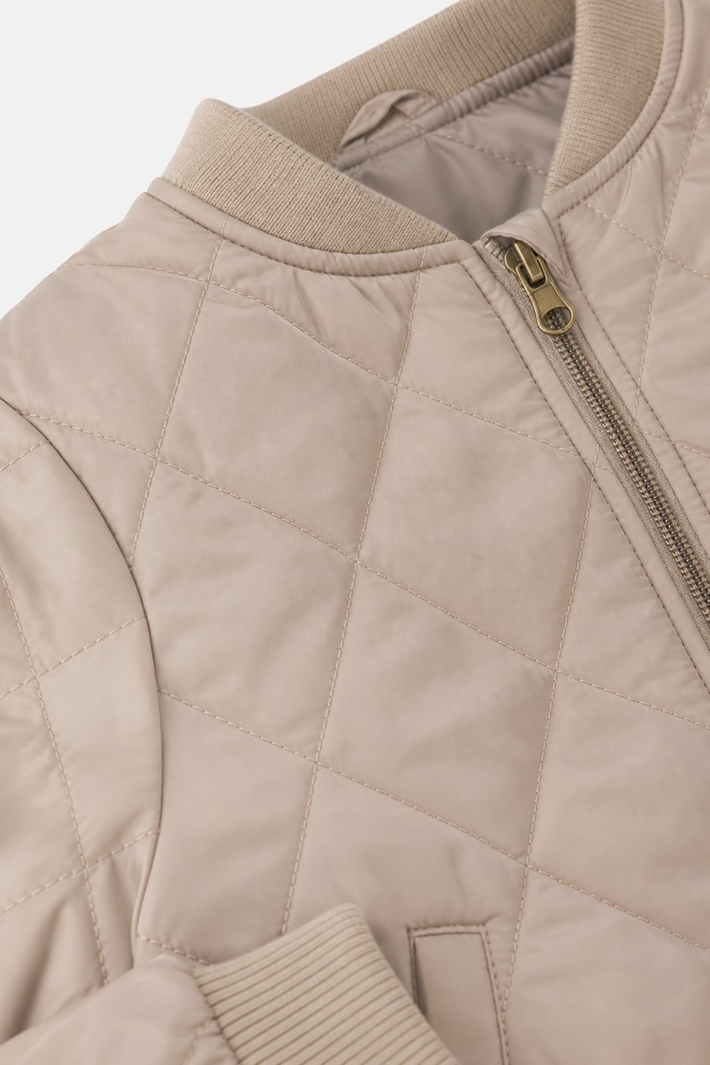 Soft Taupe Quilted Bomber Jacket view 3