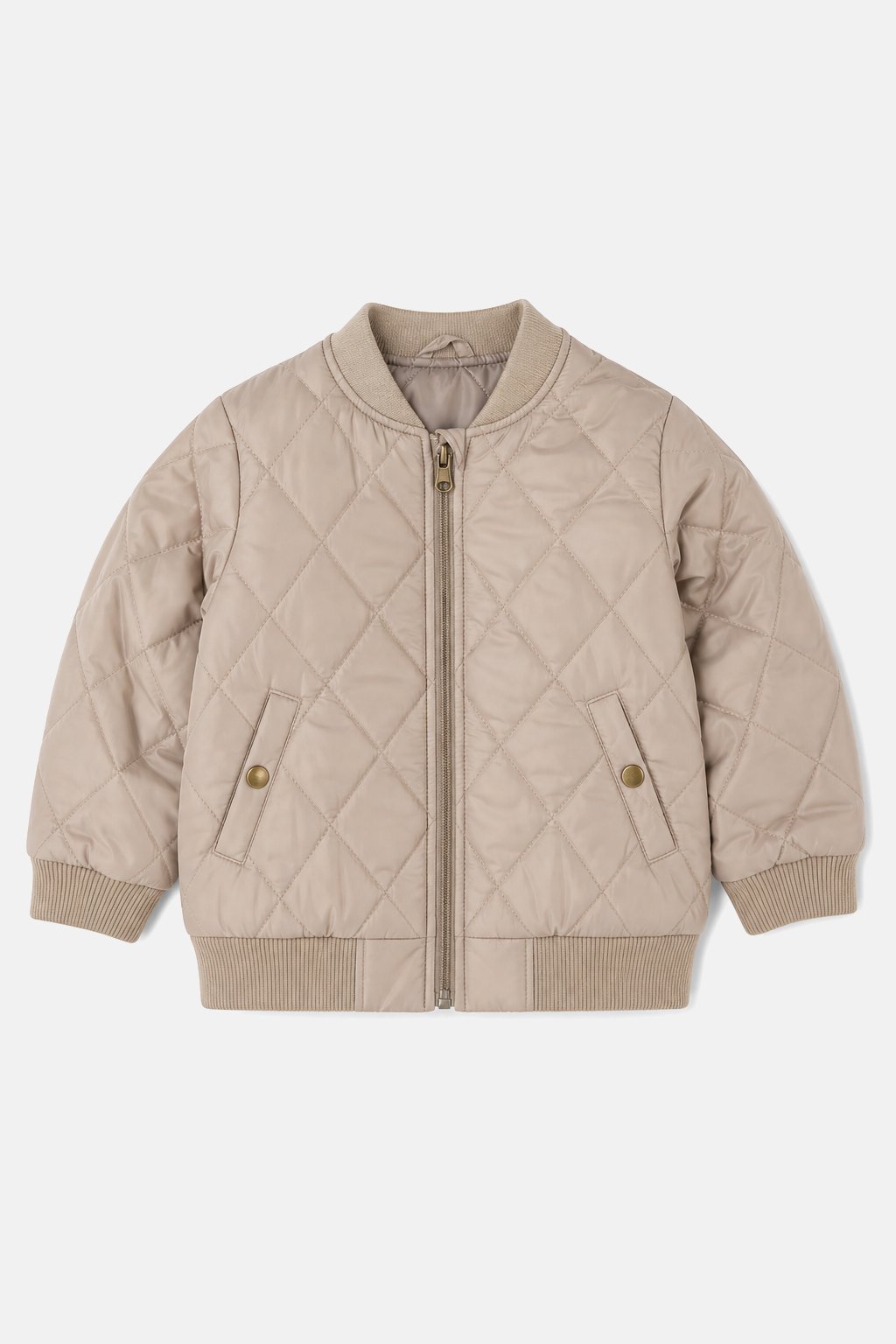 Soft Taupe Quilted Bomber Jacket