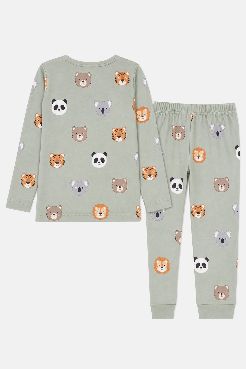 Sage Green Animal Faces Pajama Set view 2
