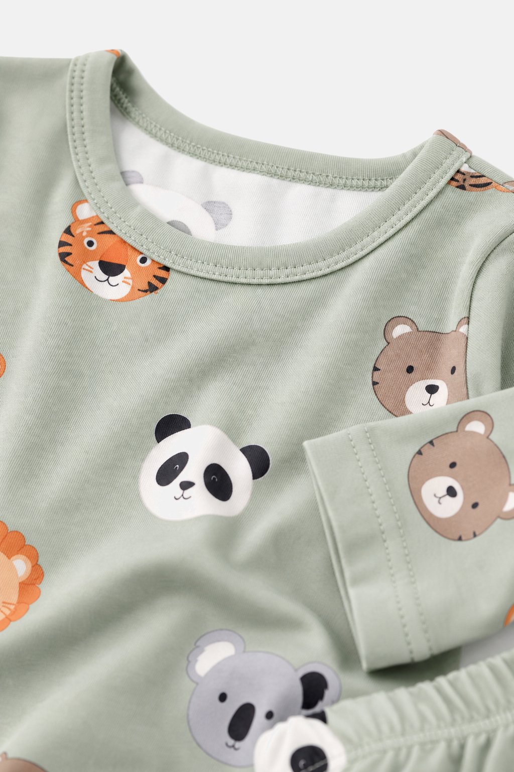 Sage Green Animal Faces Pajama Set view 3