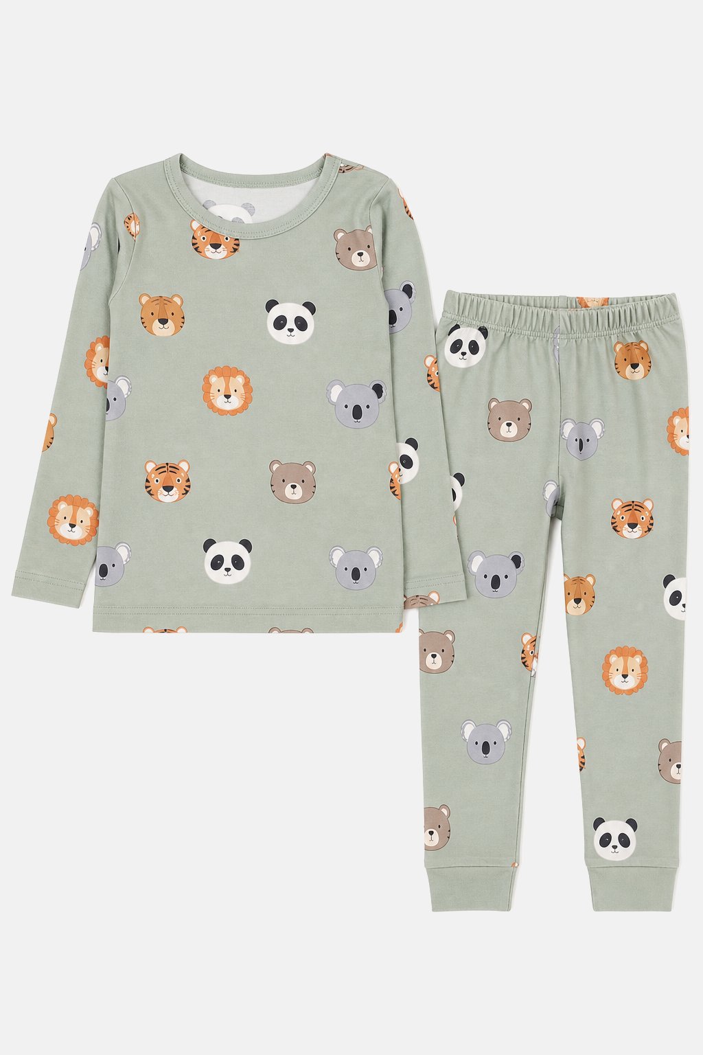 Sage Green Animal Faces Pajama Set