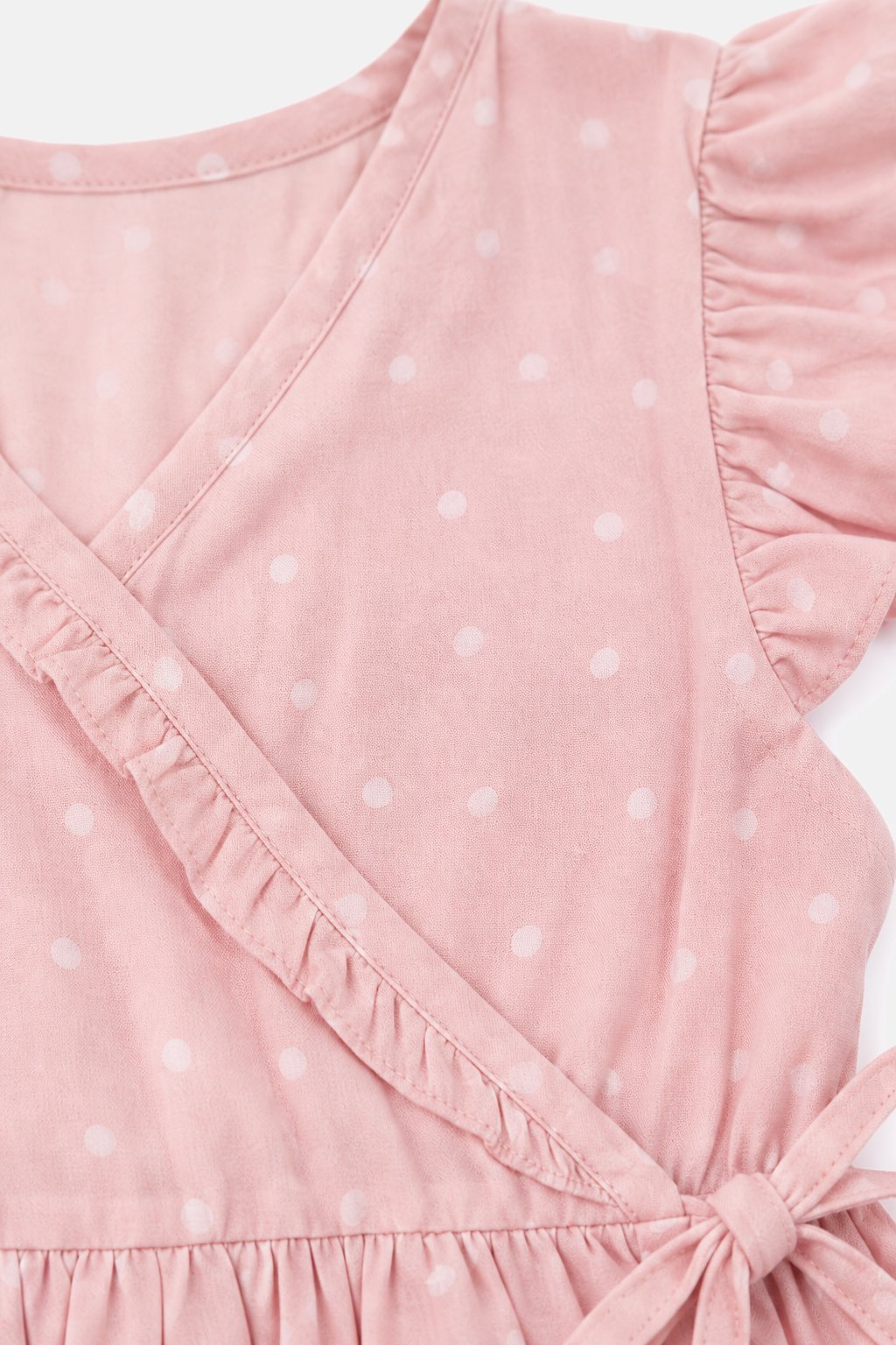 Soft Pink Polka Dot Wrap Dress view 3