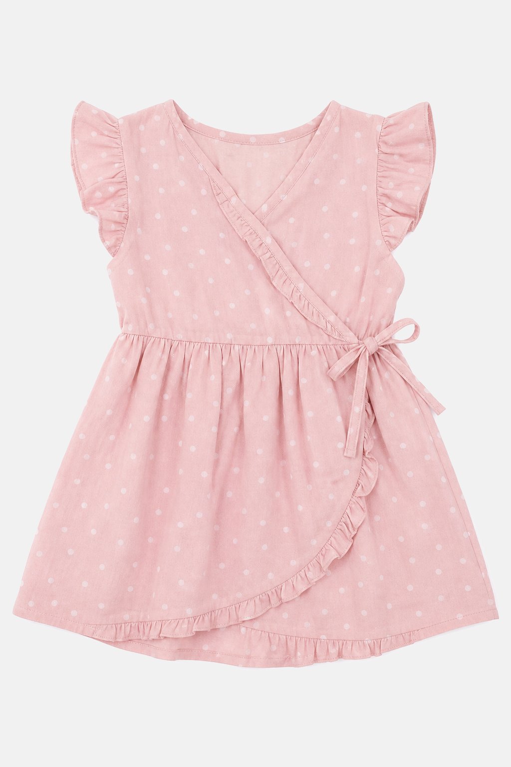 Soft Pink Polka Dot Wrap Dress