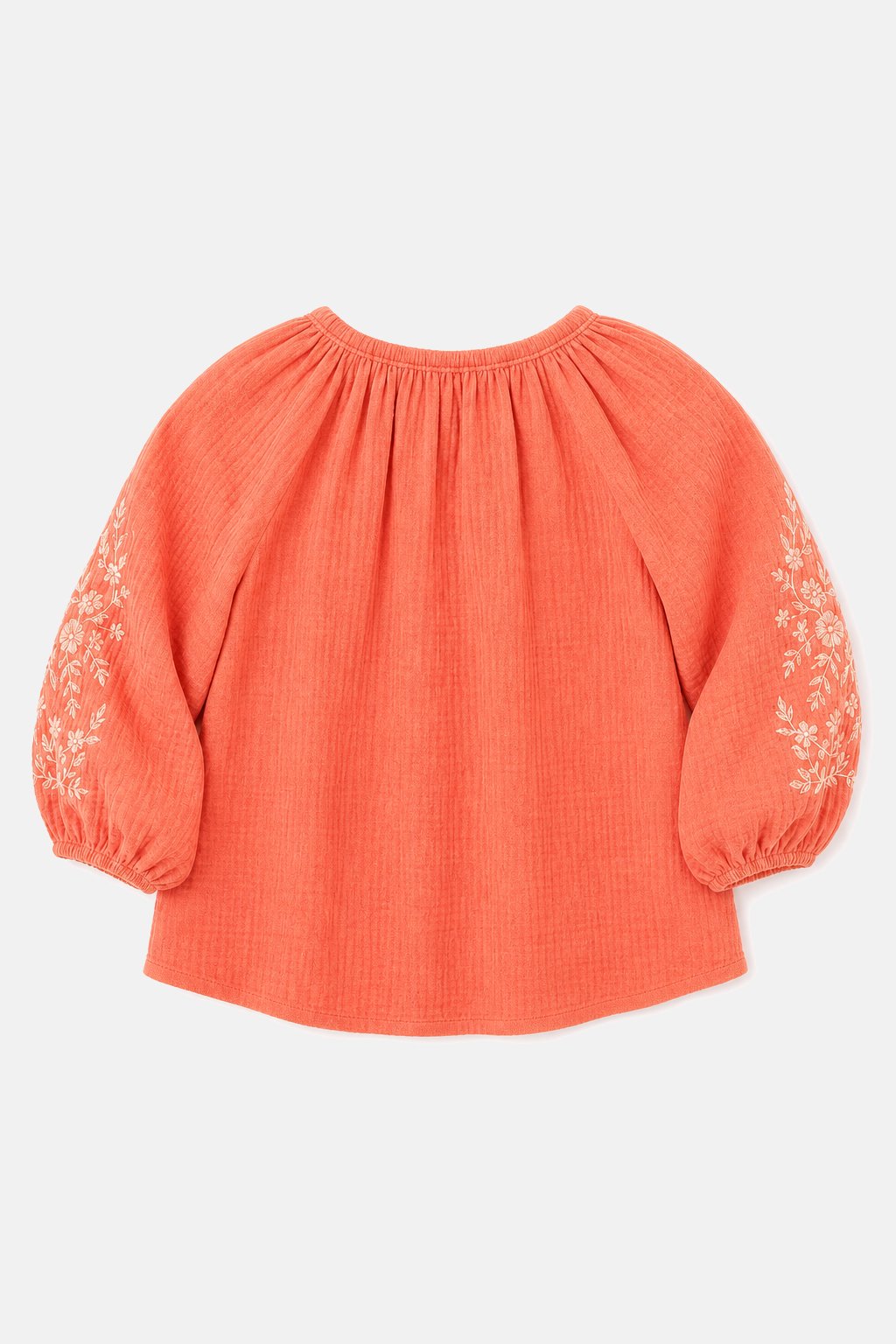 Coral Tie-Front Peasant Top view 2