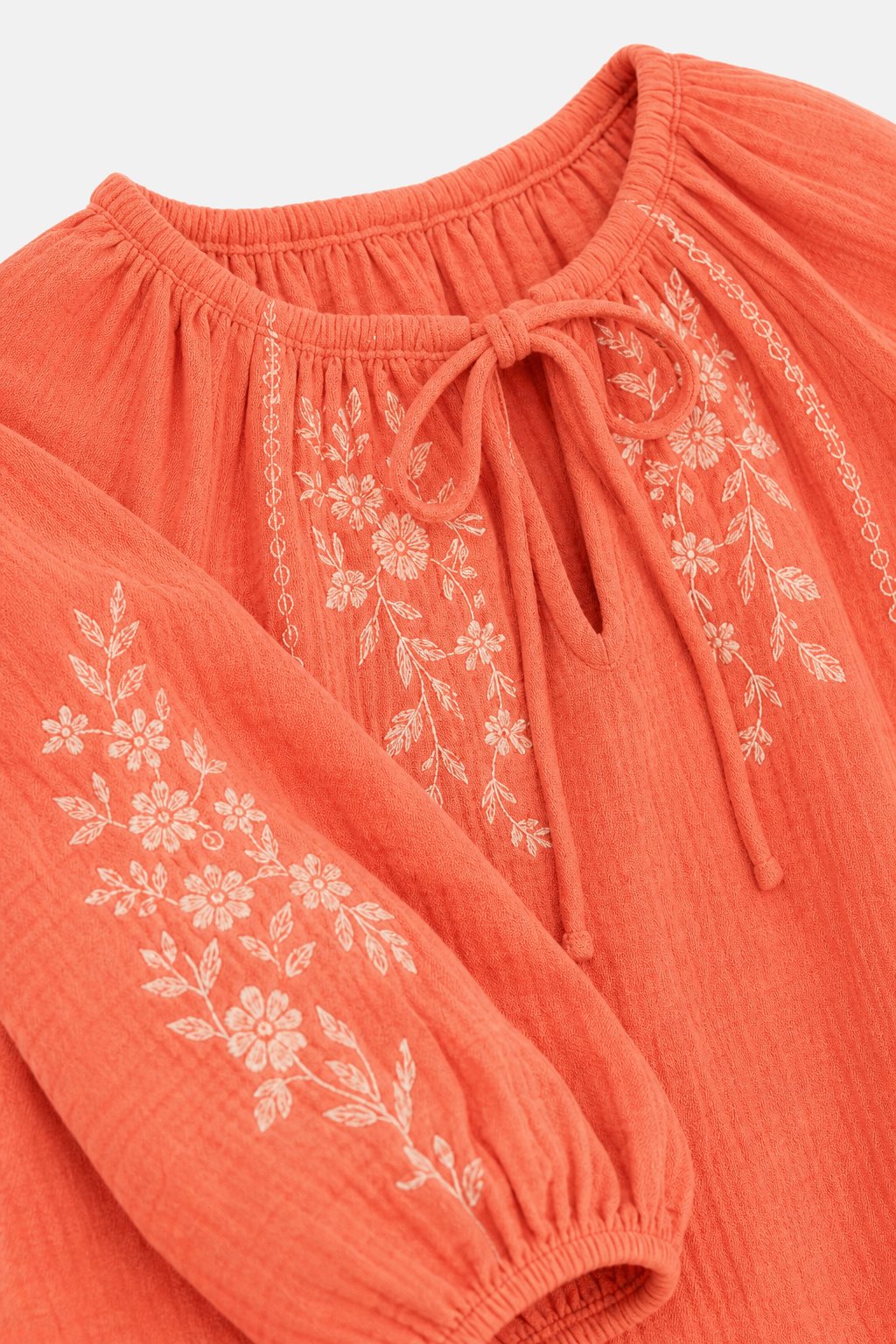 Coral Tie-Front Peasant Top view 3