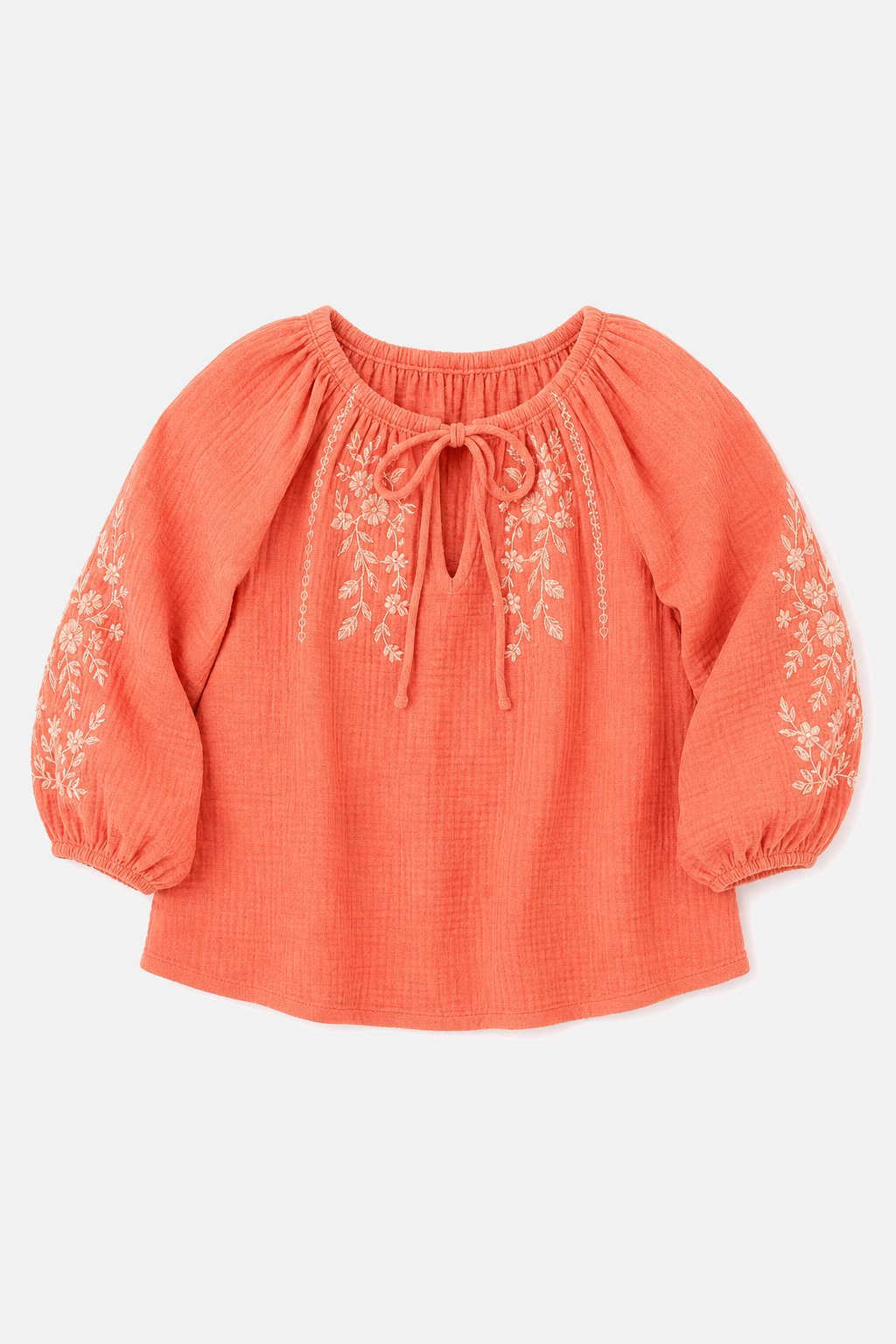 Coral Tie-Front Peasant Top