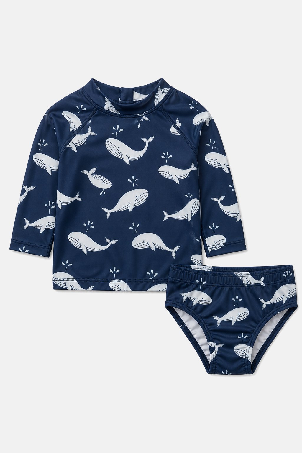 Navy Whale Print Rash Guard Set