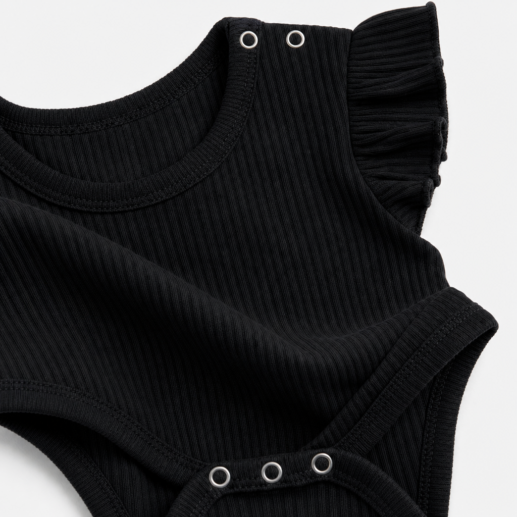 Black Ribbed Cotton Bodysuit view 3