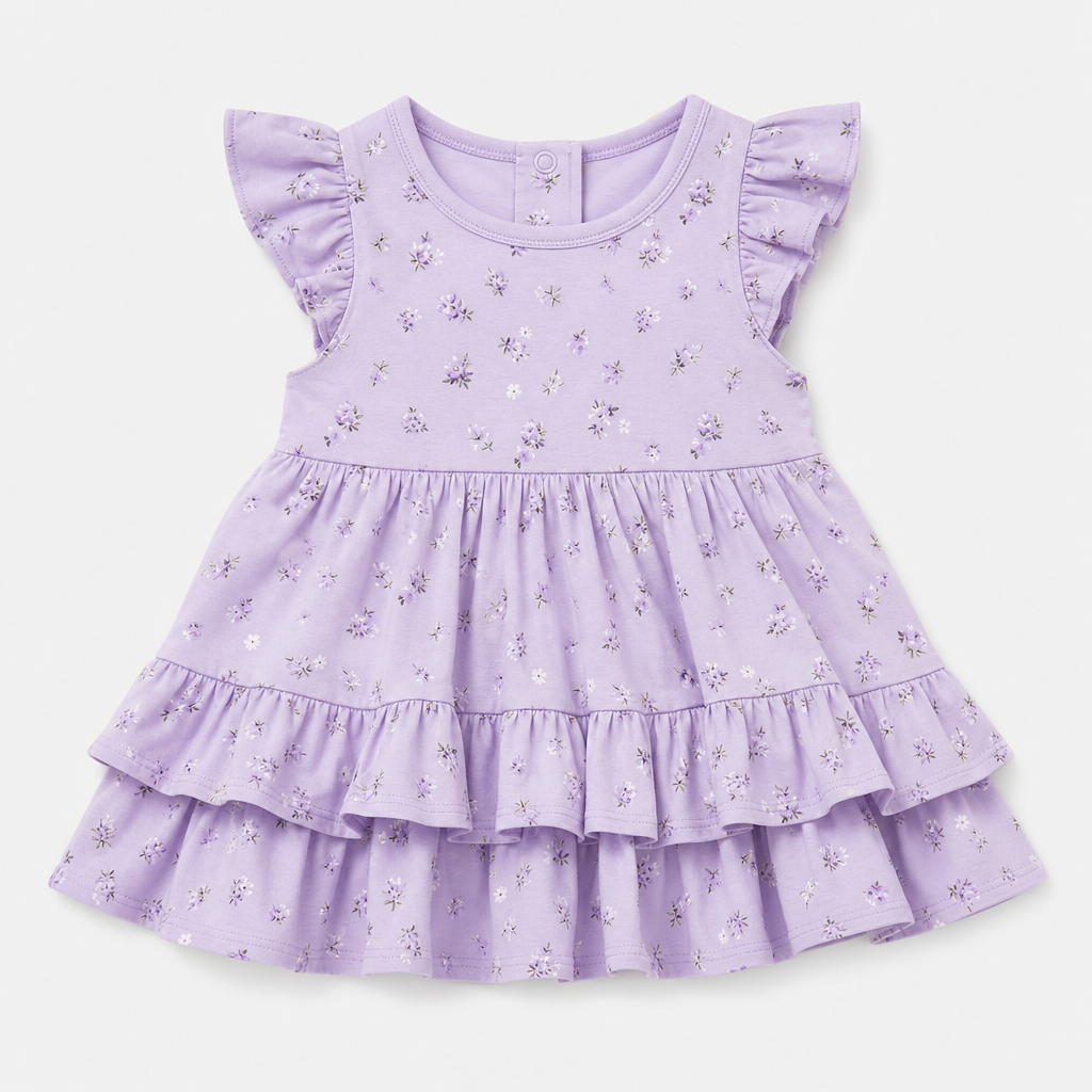 Lavender Floral Ruffle Dress