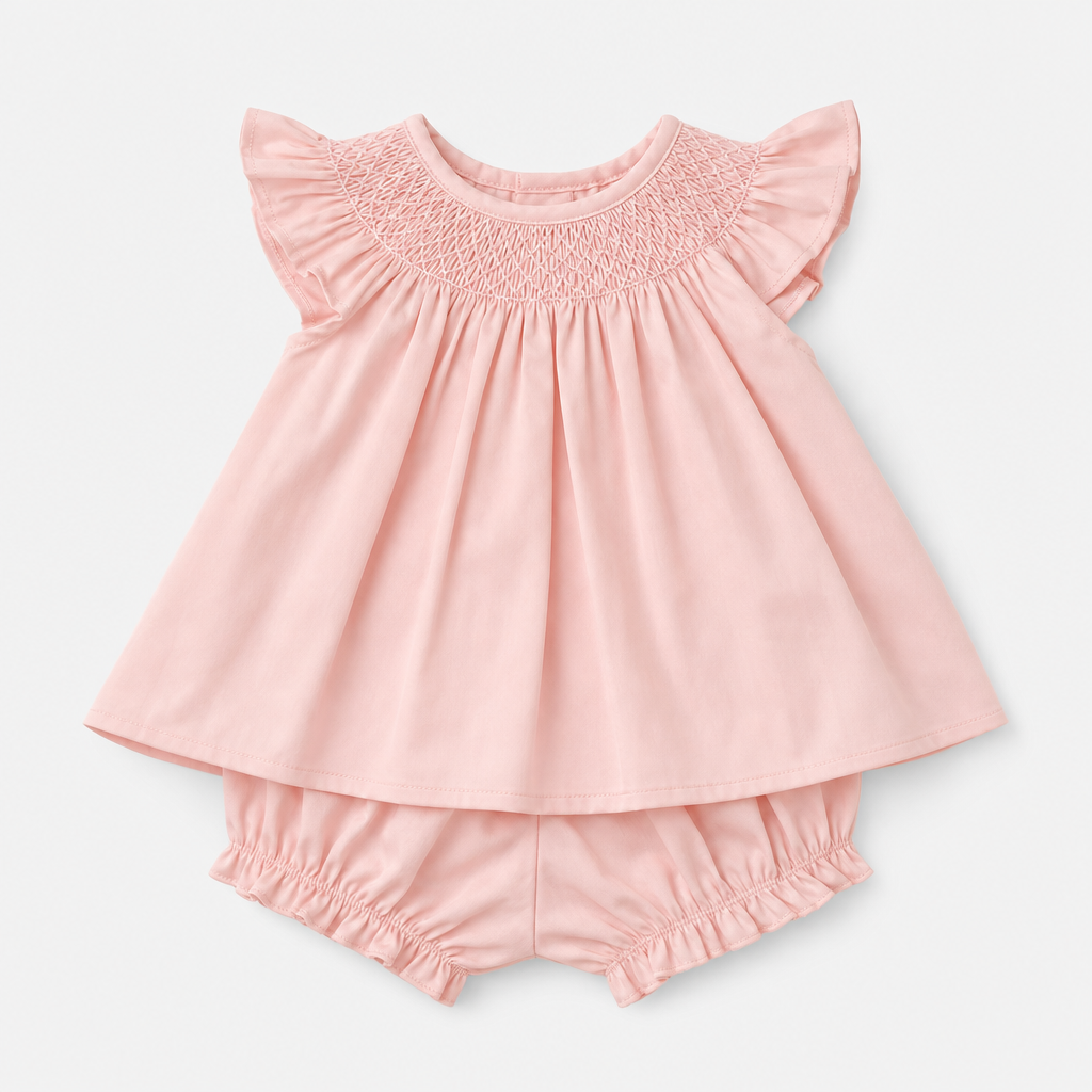 Blush Pink Smocked Top & Bloomer Set