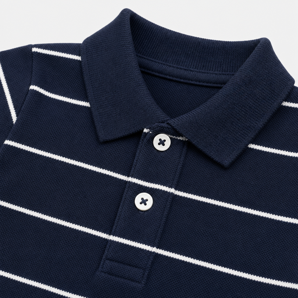 Dark Navy Striped Polo Top view 3