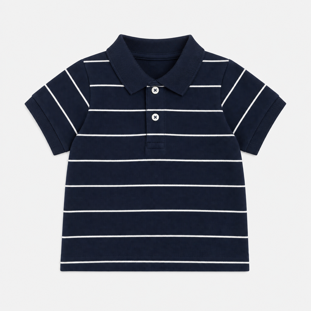 Dark Navy Striped Polo Top