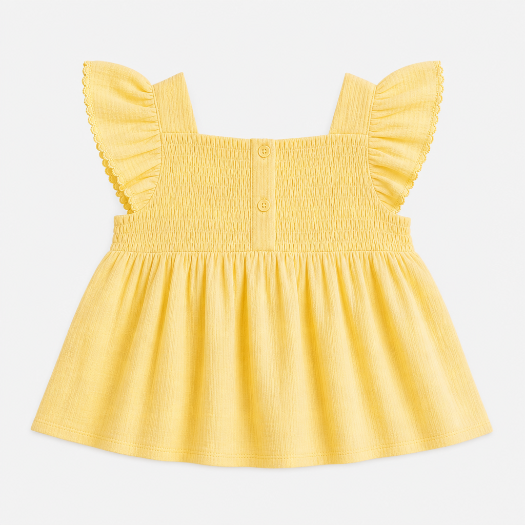 Soft Yellow Smocked Top view 2