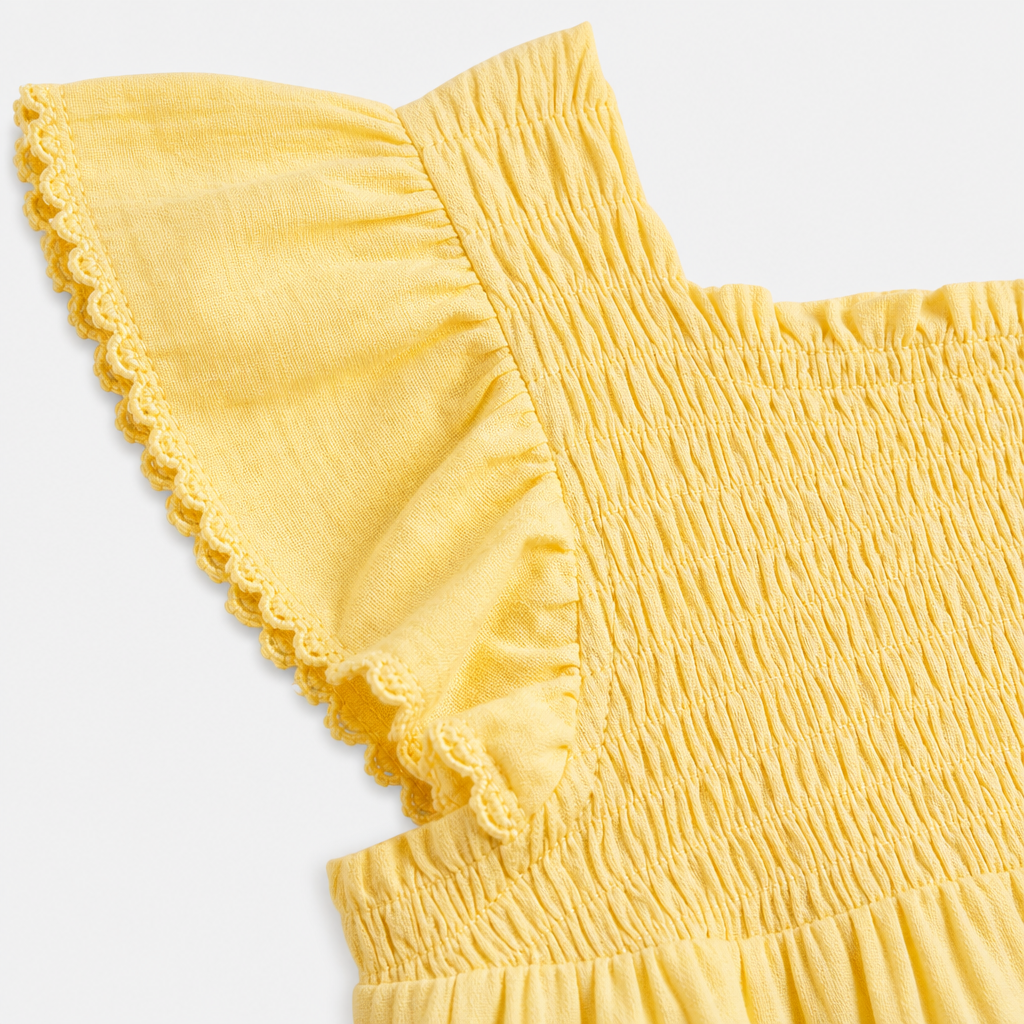 Soft Yellow Smocked Top view 3
