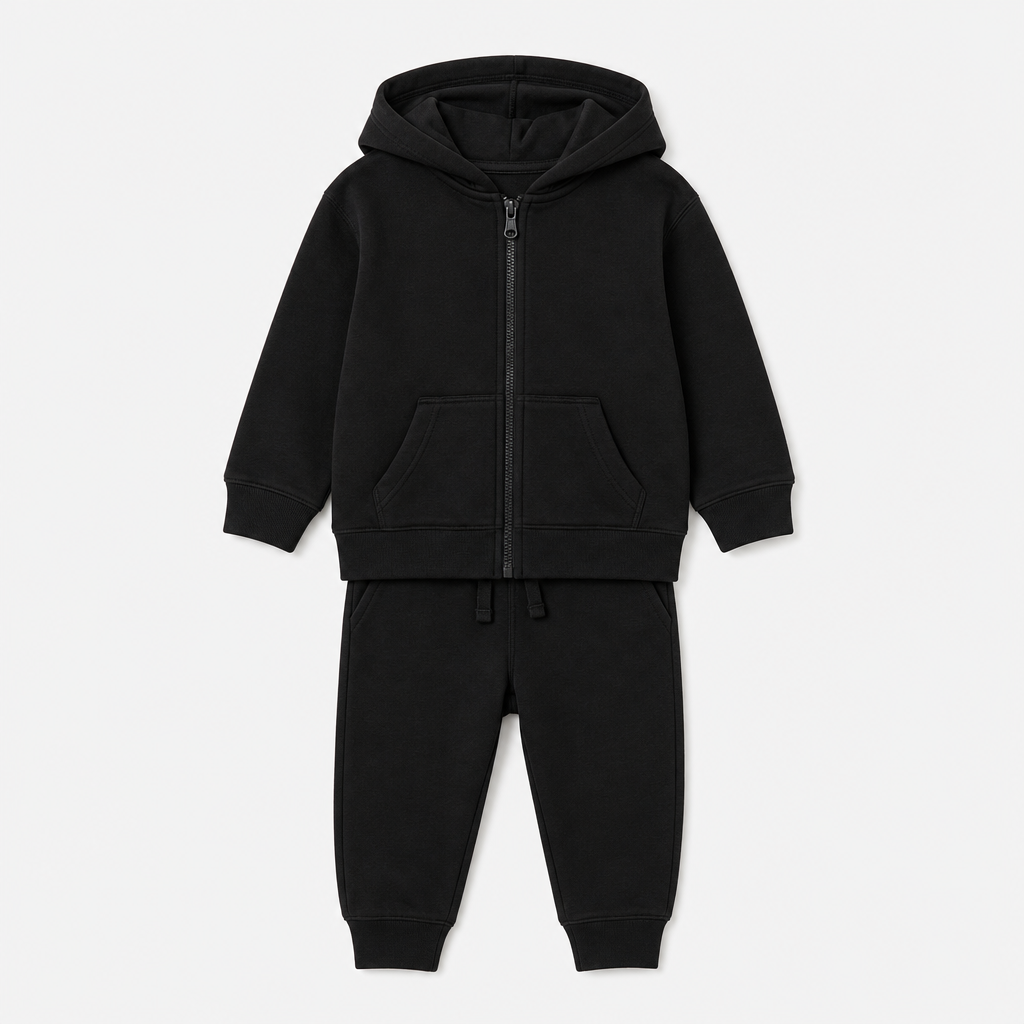 Black French Terry Hoodie Set