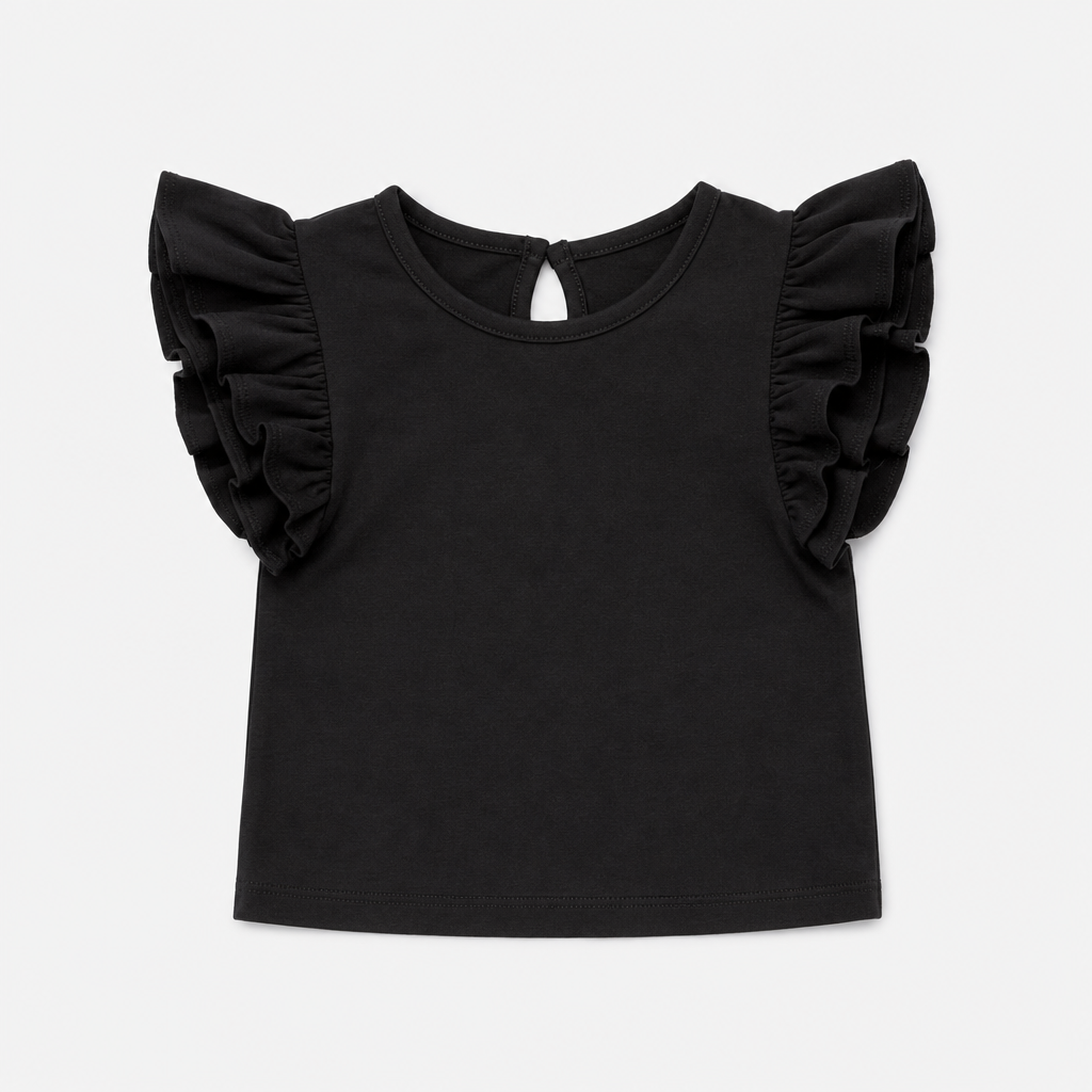 Black Ruffle Sleeve Top