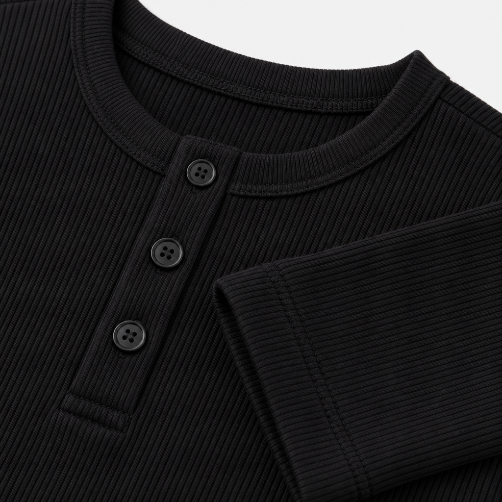 Black Ribbed Henley view 3